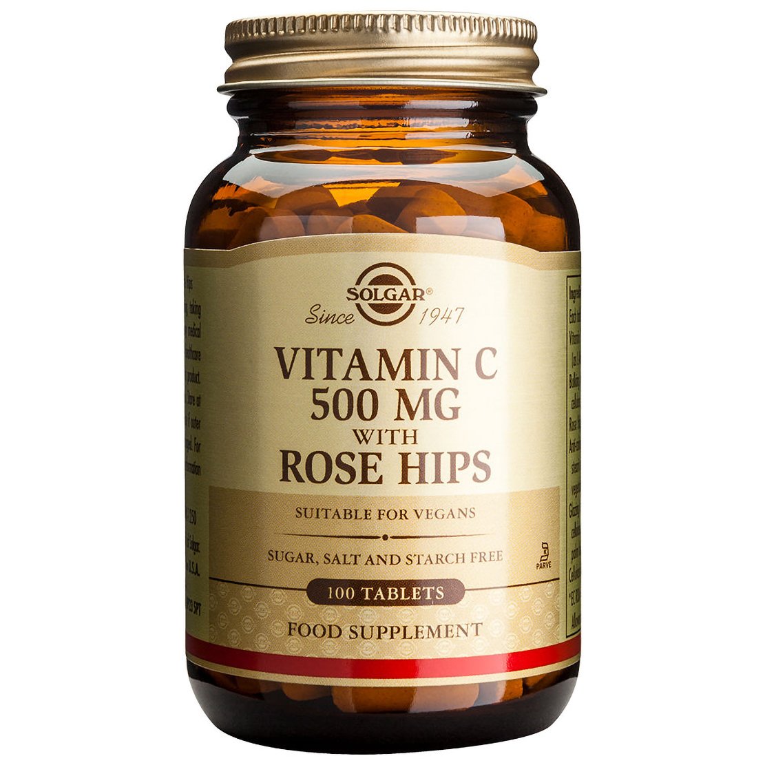 Solgar Vitamin C 500mg with Rose Hips Συμπλήρωμα Διατροφής για τη Φυσιολογική Λειτουργία του Ανοσοποιητικού Συστήματος 100veg.tabs