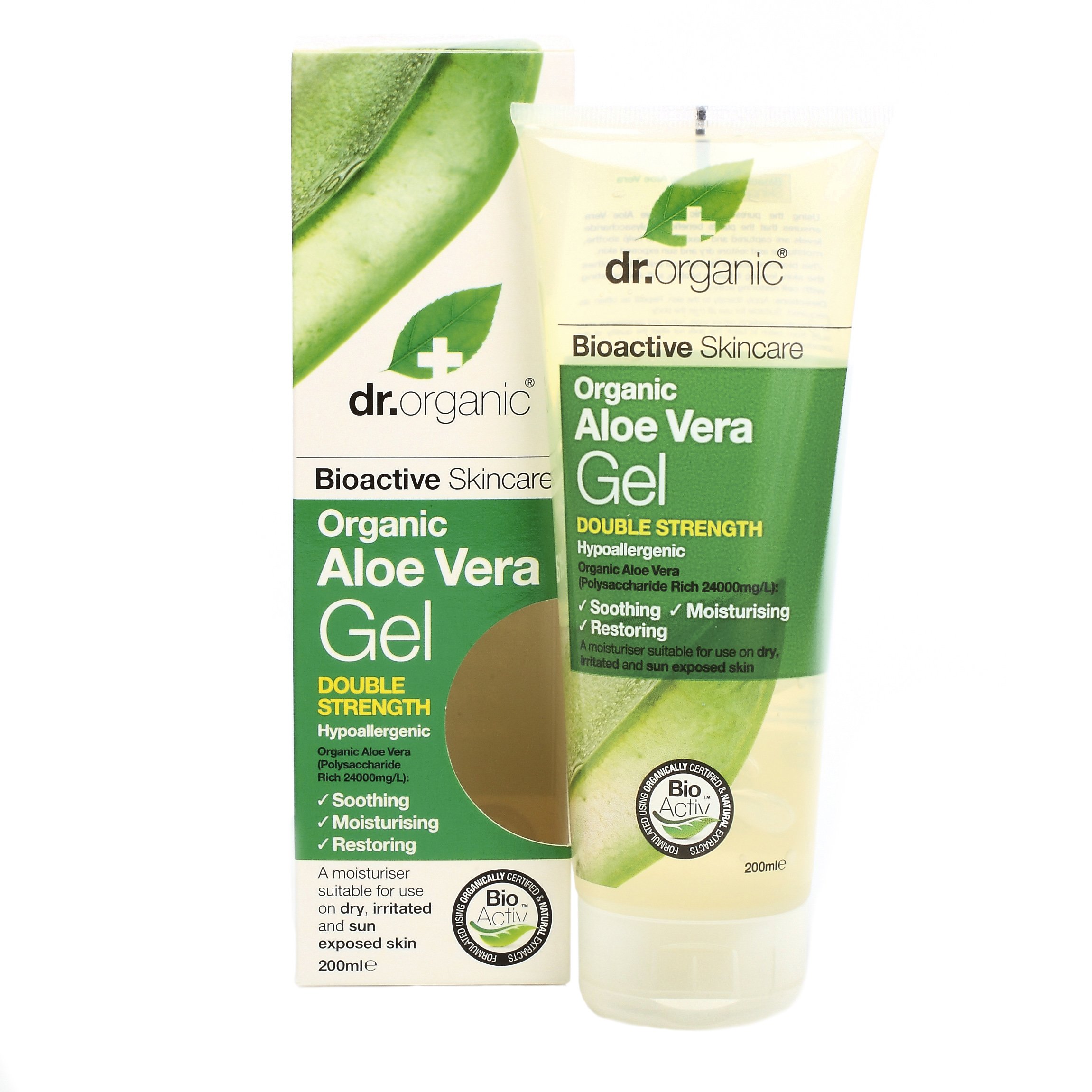 Dr Organic Aloe Vera Gel Double Strength Επανορθωτικό & Καταπραϋντικό Gel Σώματος με Αλόη Βέρα 200ml