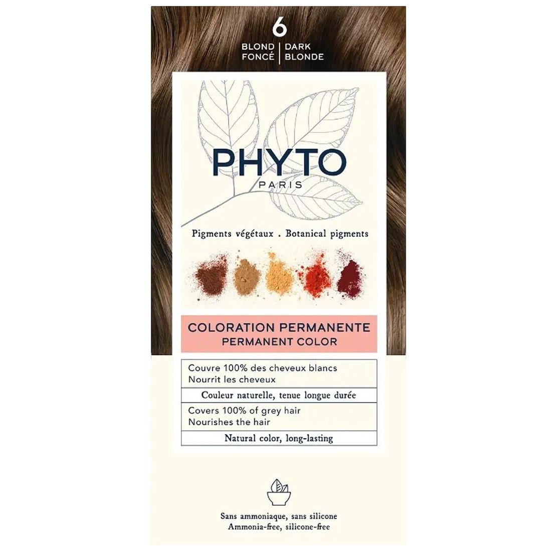 Phyto Permanent Hair Color Kit Μόνιμη Βαφή Μαλλιών με Φυτικές Χρωστικές, Χωρίς Αμμωνία 1 Τεμάχιο – 6 Ξανθό Σκούρο