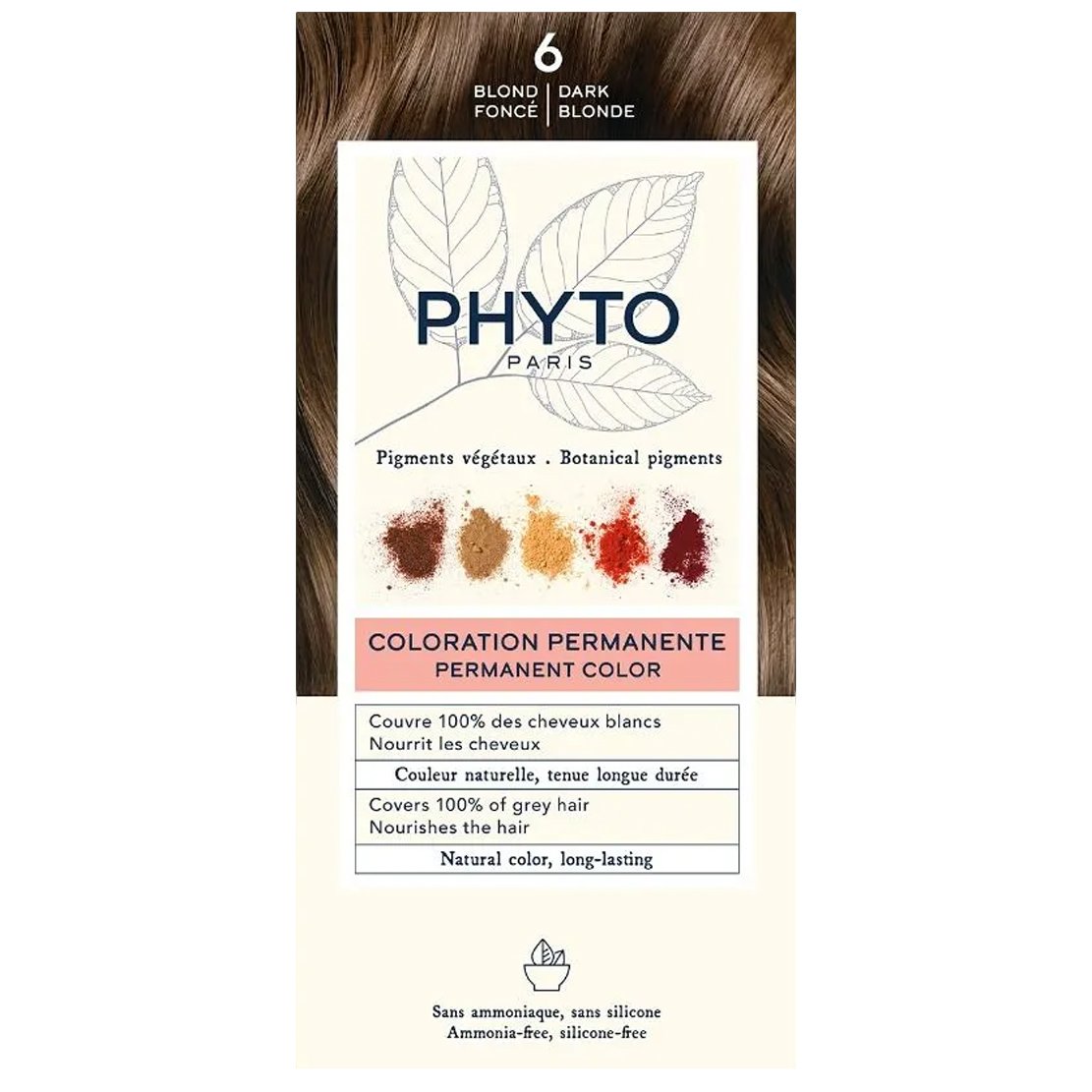 Phyto Permanent Hair Color Kit Μόνιμη Βαφή Μαλλιών με Φυτικές Χρωστικές, Χωρίς Αμμωνία 1 Τεμάχιο – 6 Ξανθό Σκούρο