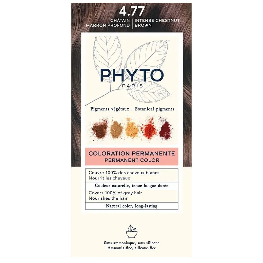 Phyto Permanent Hair Color Kit Μόνιμη Βαφή Μαλλιών με Φυτικές Χρωστικές, Χωρίς Αμμωνία 1 Τεμάχιο – 4.77 Καστανό Έντονο Μαρόν