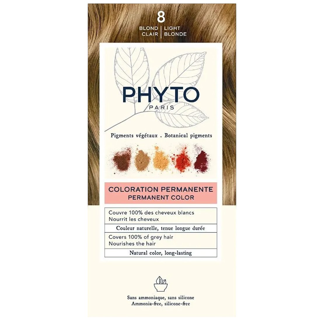 Phyto Permanent Hair Color Kit Μόνιμη Βαφή Μαλλιών με Φυτικές Χρωστικές, Χωρίς Αμμωνία 1 Τεμάχιο – 8 Ξανθό Ανοιχτό