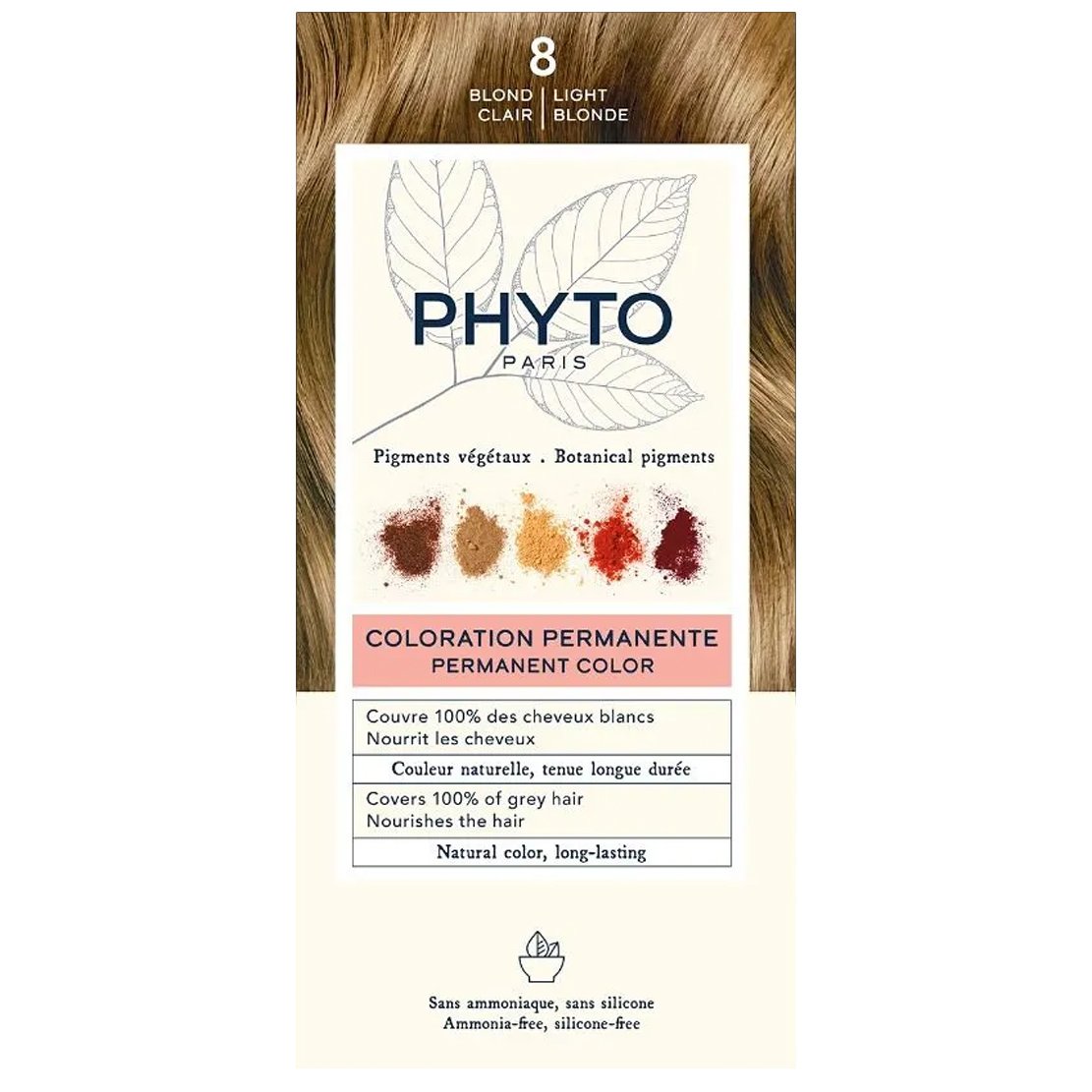Phyto Permanent Hair Color Kit Μόνιμη Βαφή Μαλλιών με Φυτικές Χρωστικές, Χωρίς Αμμωνία 1 Τεμάχιο – 8 Ξανθό Ανοιχτό