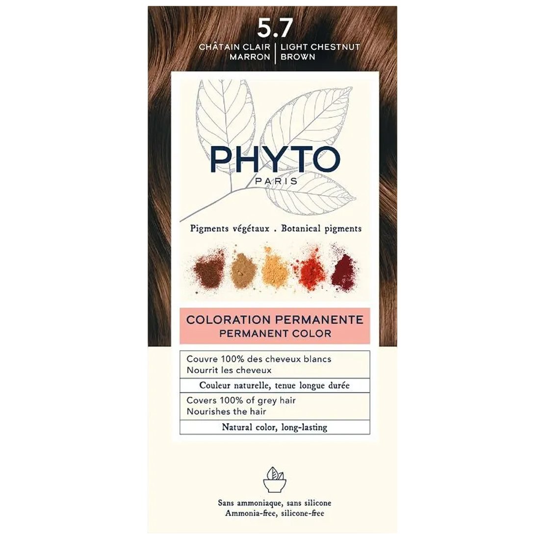 Phyto Permanent Hair Color Kit Μόνιμη Βαφή Μαλλιών με Φυτικές Χρωστικές, Χωρίς Αμμωνία 1 Τεμάχιο – 5.7 Καστανό Ανοιχτό Μαρόν